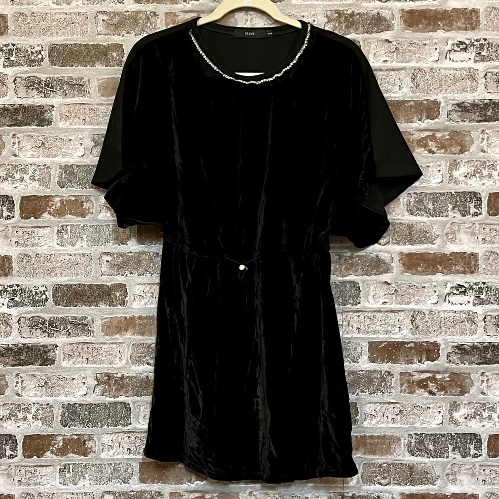 ELLUS Velvet Mini‎ Dress Feather Trim Party Cocktail Dress PP/XS